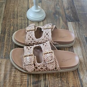 Universal Thread Women's Braided Slip-On Sandals With Large Gold‎ Buckles.